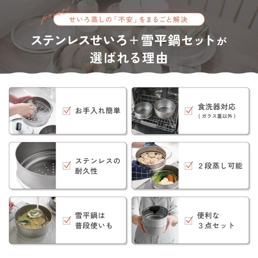 <8/17 New Product Release> Arnest Tsubame-Sanjo Stainless Steel Steamer + Yukihira Pot + Glass Lid 3-Piece Set, IH Compatible