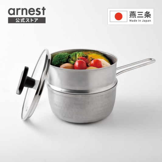 <8/17 New Product Release> Arnest Tsubame-Sanjo Stainless Steel Steamer + Yukihira Pot + Glass Lid 3-Piece Set, IH Compatible